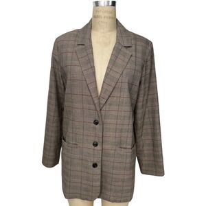 L SPACE Glen Plaid Blazer Jacket Size L Oversized Fit Tessa Brooks Nadia